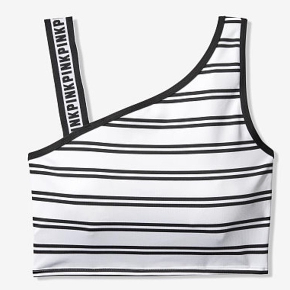 VS Pink Ultimate Logo Strap stripe Sports Crop Top - Picture 4 of 5